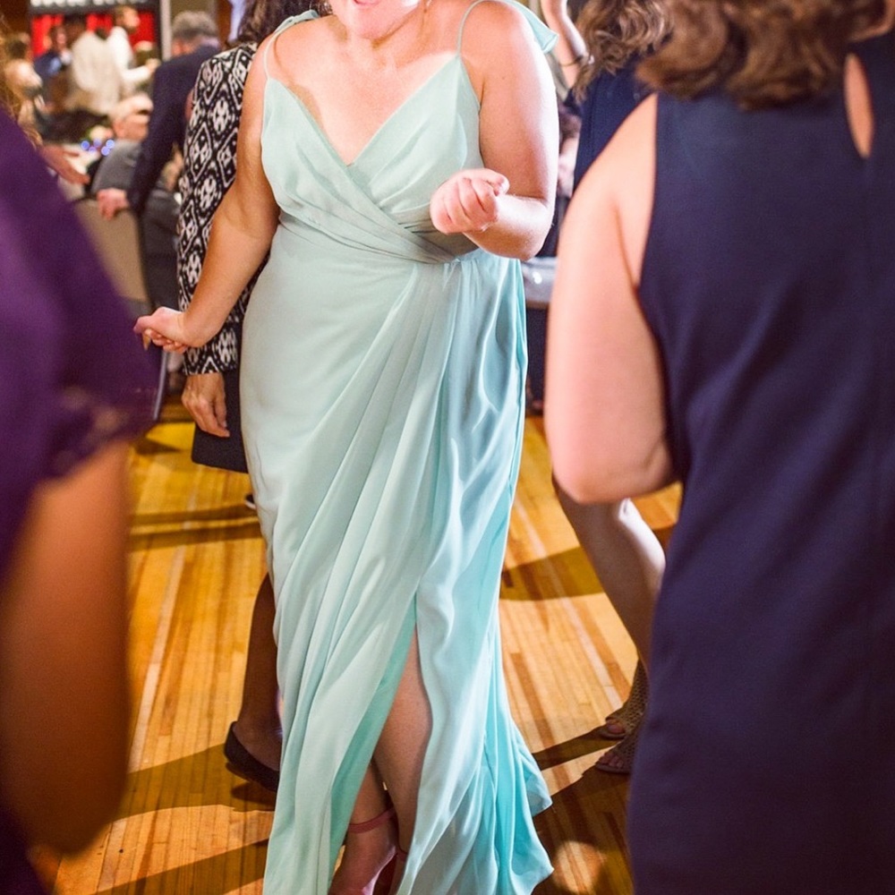 Women’s floor length mint bridesmaid dress